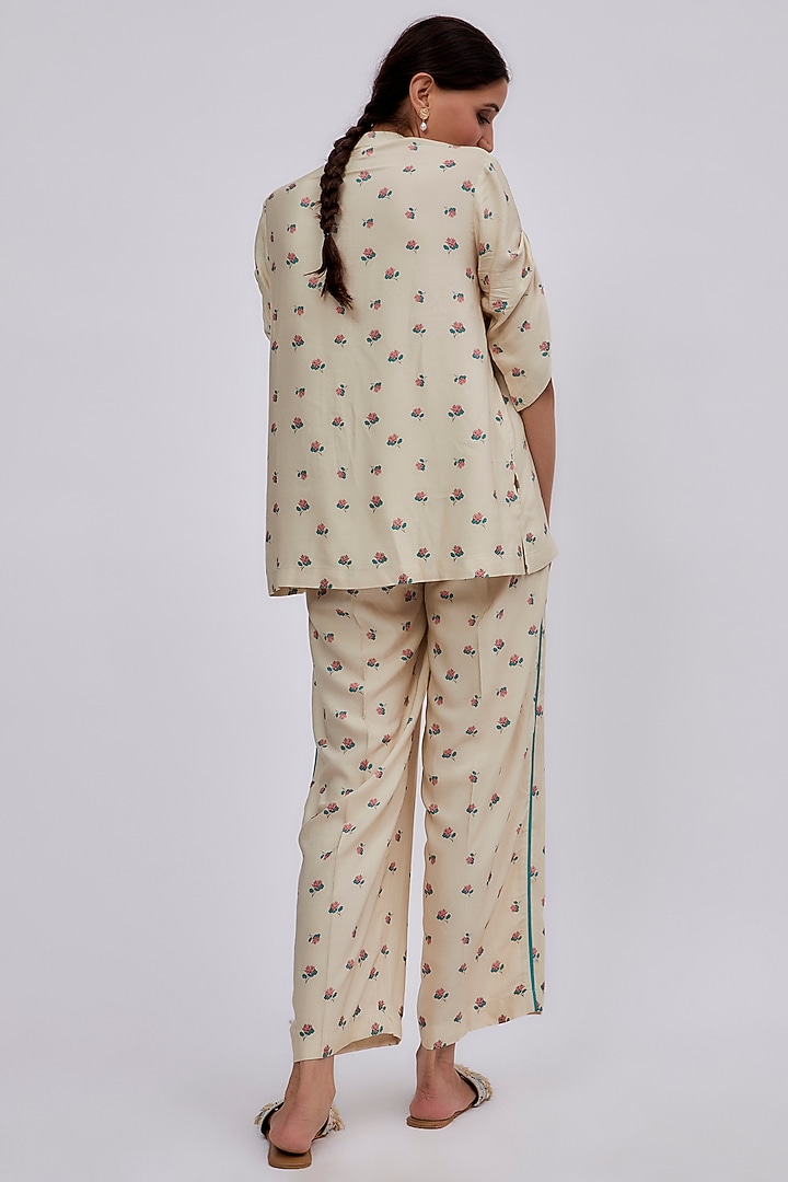 Beige Luxe Tencel Floral Printed Co-Ord Set by Leela By A at Pernia's Pop Up Shop
