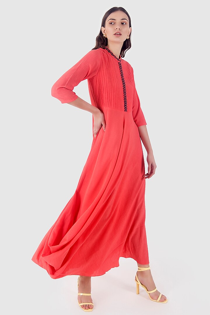 Coral Printed Cowl Dress by Leela By A