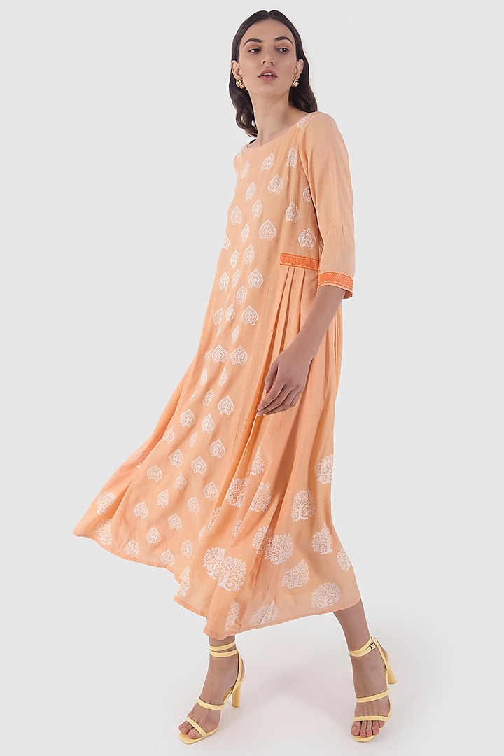 Coral Sand Hand Block Printed Dress by Leela By A
