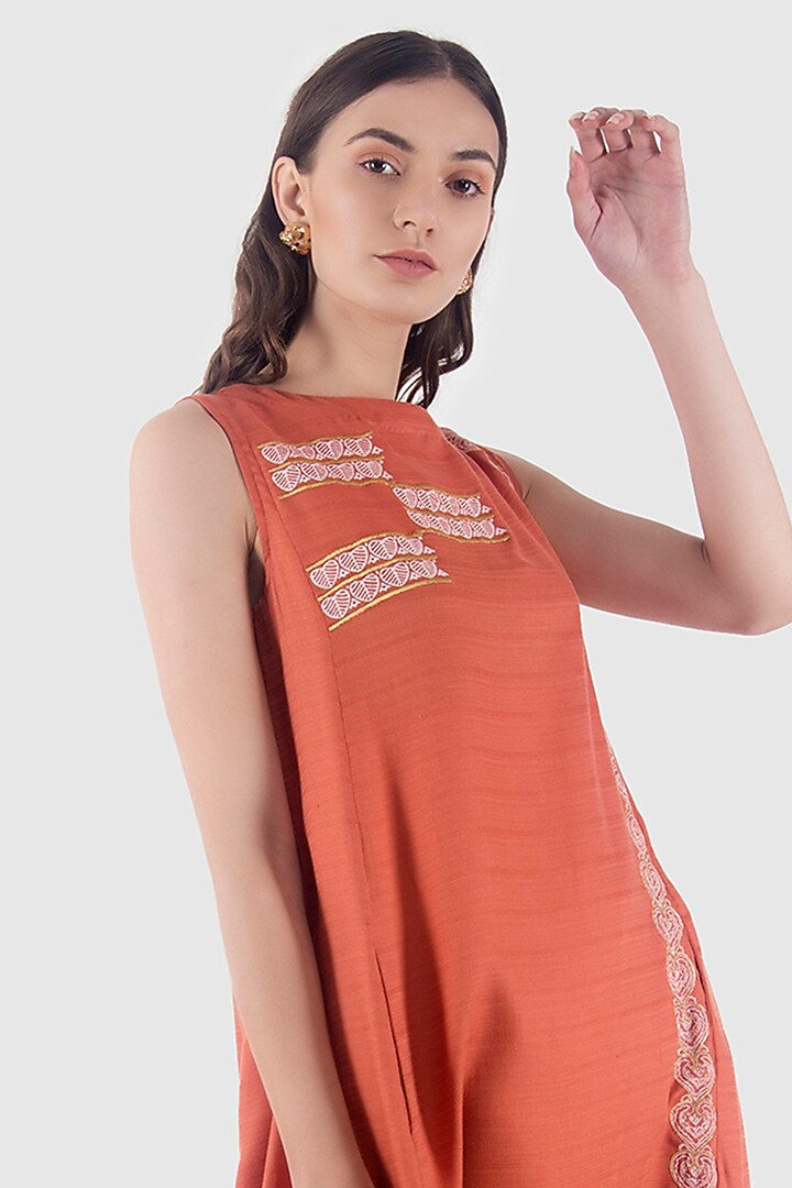 Brick Coral Sleeveless A-line Summer Dress by Leela By A at Pernia's Pop Up Shop