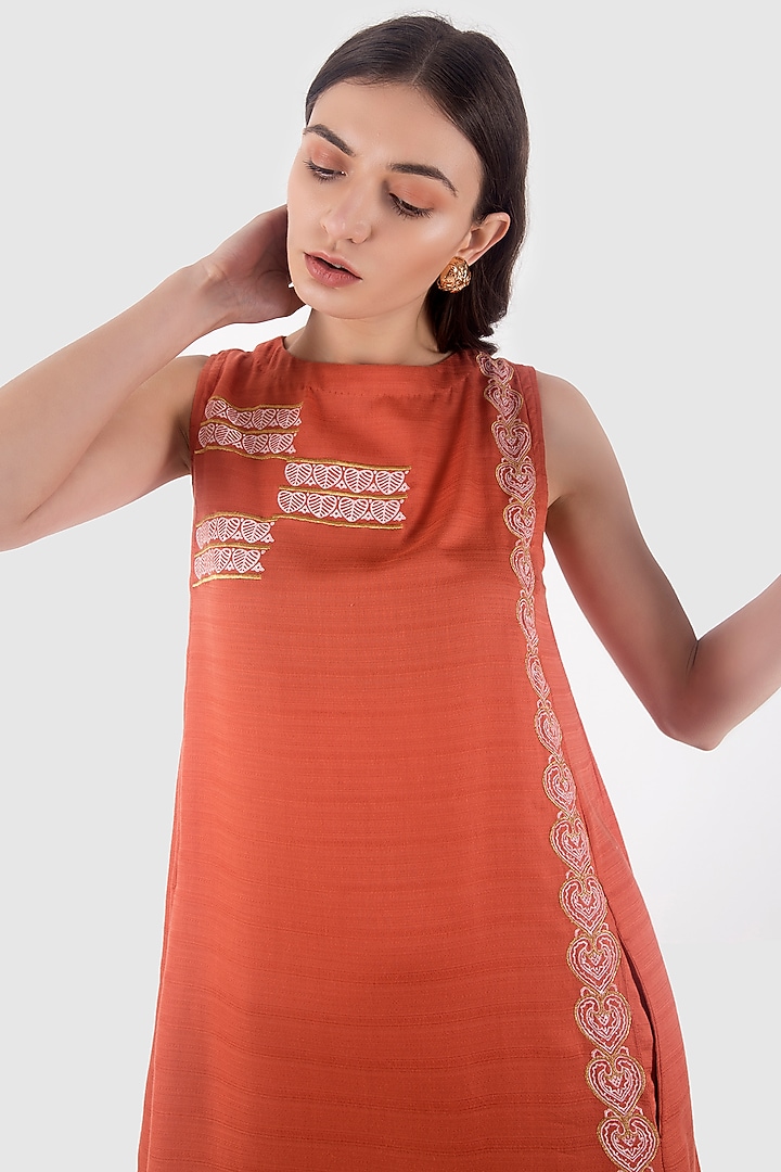 Brick Coral Sleeveless A-line Summer Dress by Leela By A at Pernia's Pop Up Shop