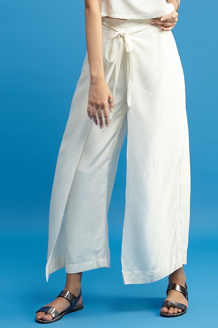 White Rayon Wrap Pants by Leela By A at Pernia's Pop Up Shop