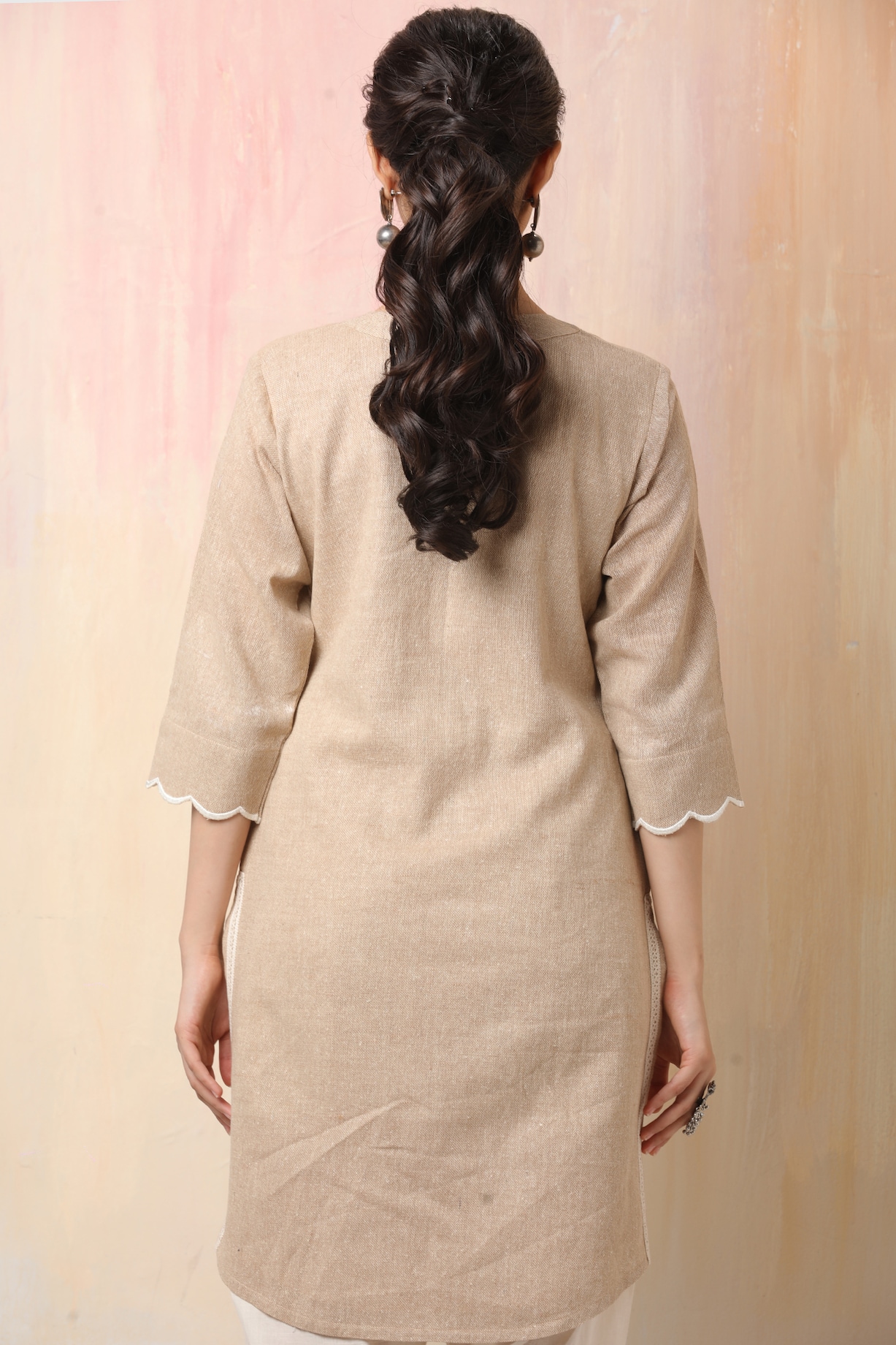 Beige Embellished Festive Kurta