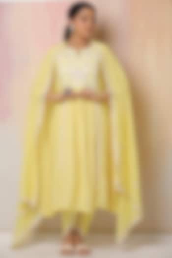 Yellow Embroidered Anarkali Set by Leela By A