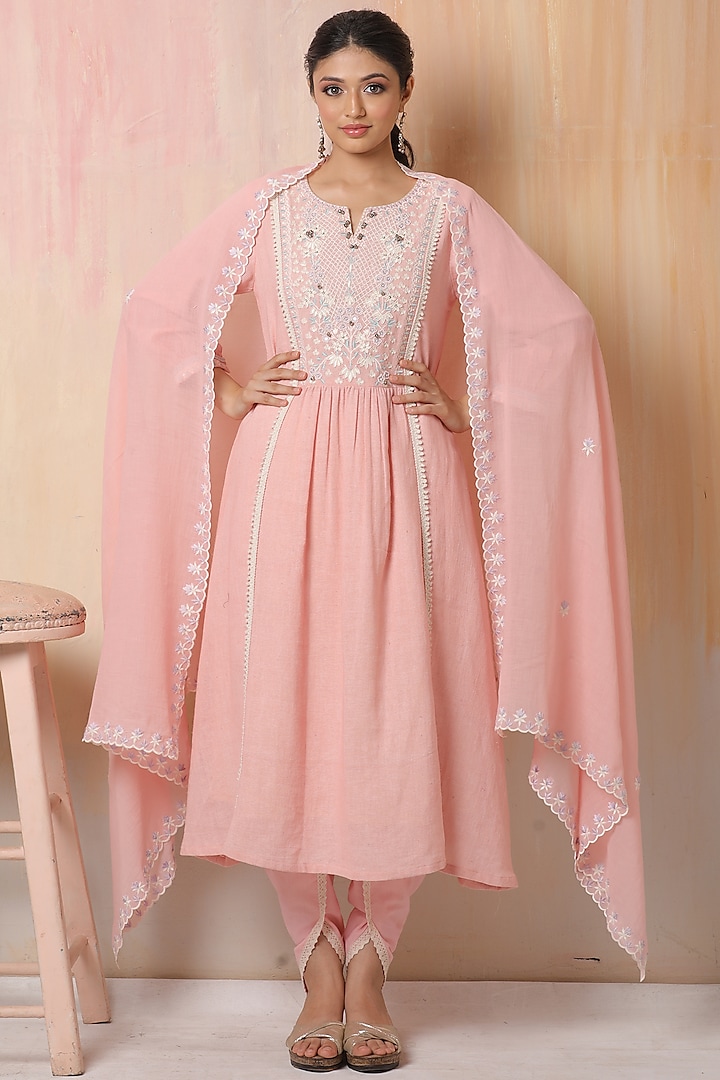 Pink Embroidered Anarkali Set by Leela By A