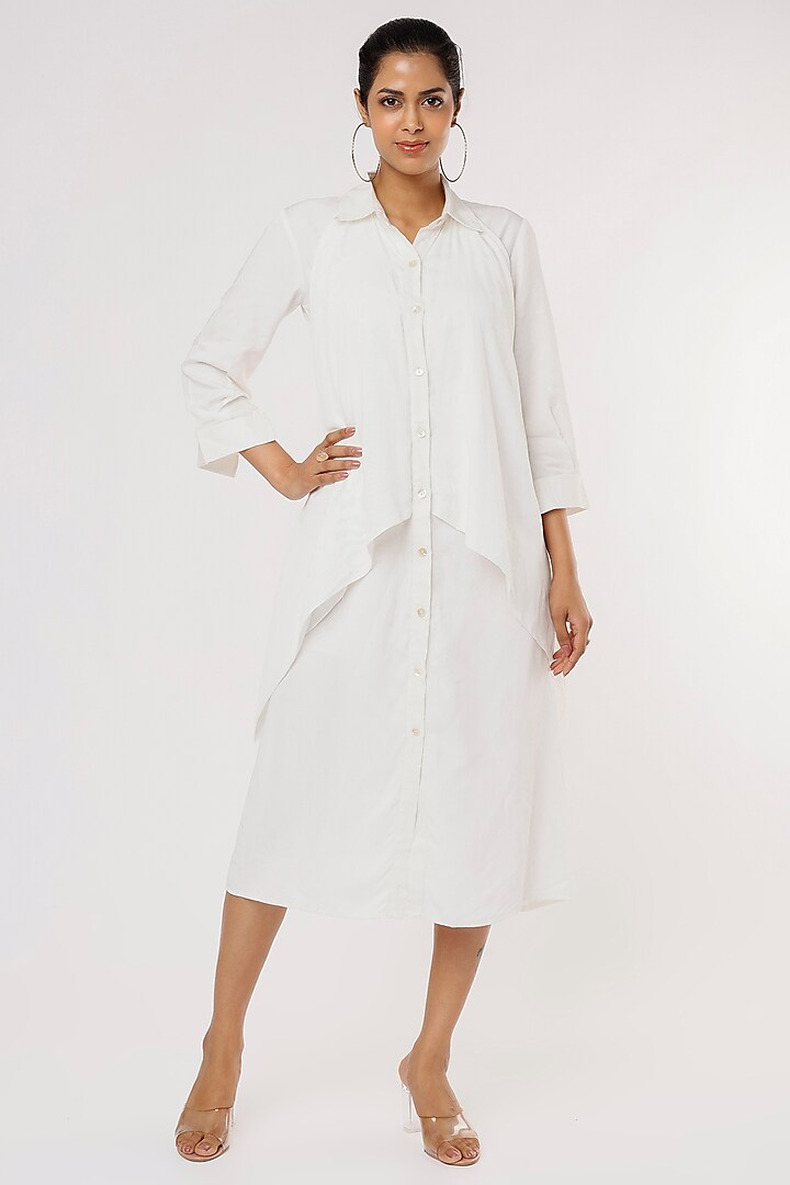 White Tencil Modal Twill A-Line Shirt Dress by Leela By A