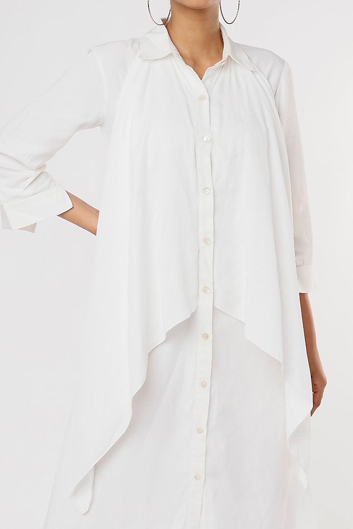 White Tencel Modal Twill A-Line Shirt Summer Dress by Leela By A at Pernia's Pop Up Shop