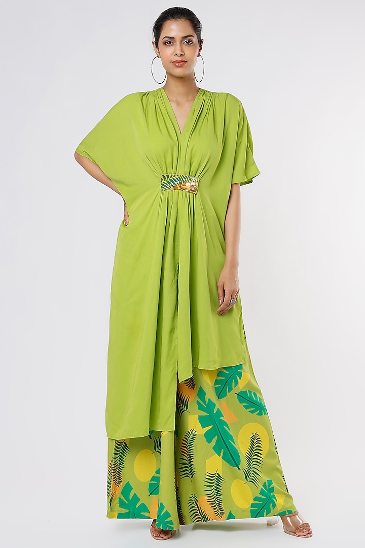 Mint Green Tencil Modal Twill Kaftan Set by Leela By A