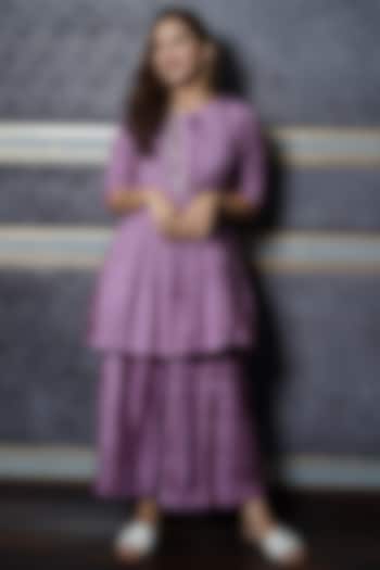 Purple Tie-Dye Printed Kurta Set by Leela By A