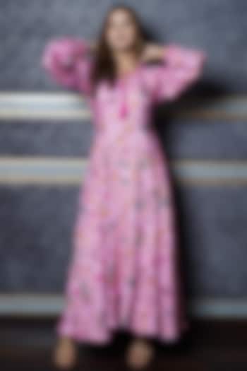Pink Digital Printed Maxi Dress by Leela By A