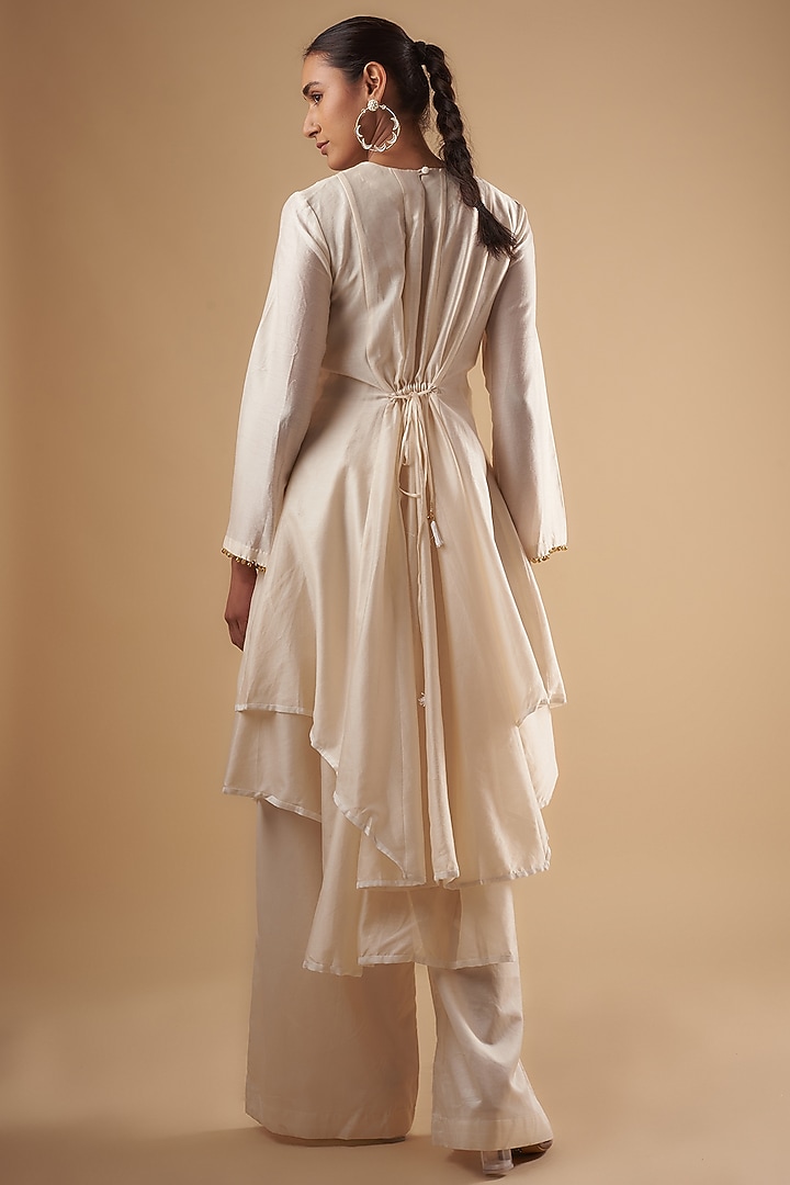 Ivory Chanderi Sequin Embroidered Party Wear Anarkali Set by Leela By A at Pernia's Pop Up Shop