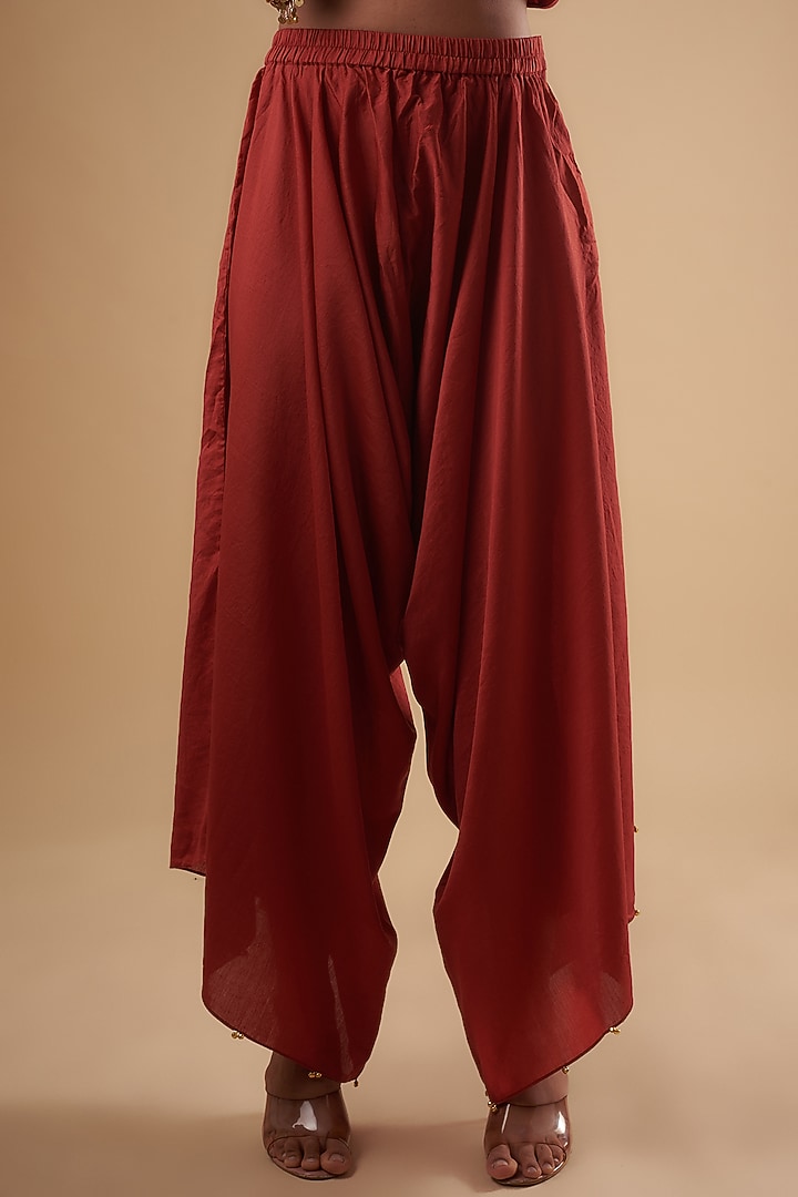Red Chanderi Zari Embroidered Kurta Set by Leela By A at Pernia's Pop Up Shop