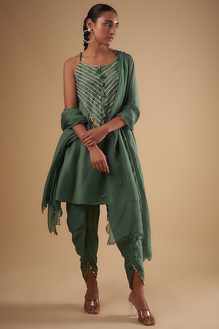 Sage Green Chanderi Sequins Embroidered Kurta Set by Leela By A