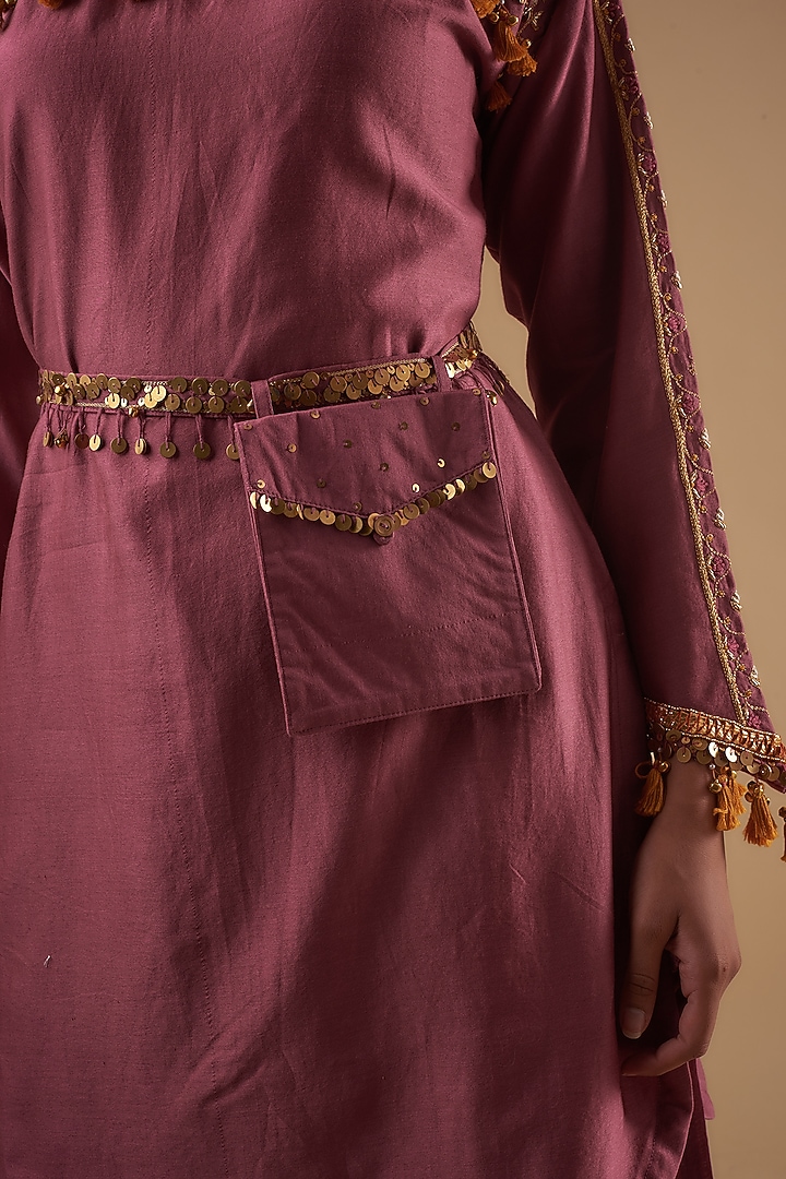 Purple Chanderi Aari Embroidered Kurta Set by Leela By A at Pernia's Pop Up Shop