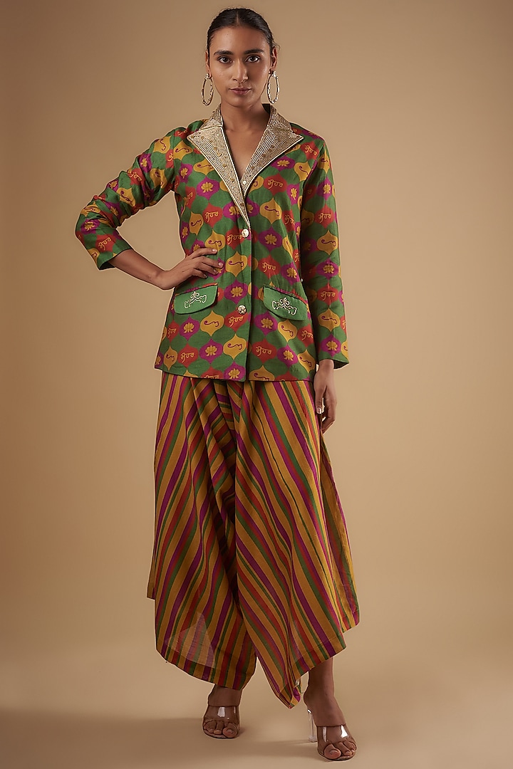 Multi-Colored Chanderi Printed Palazzo Pant Set by Leela By A