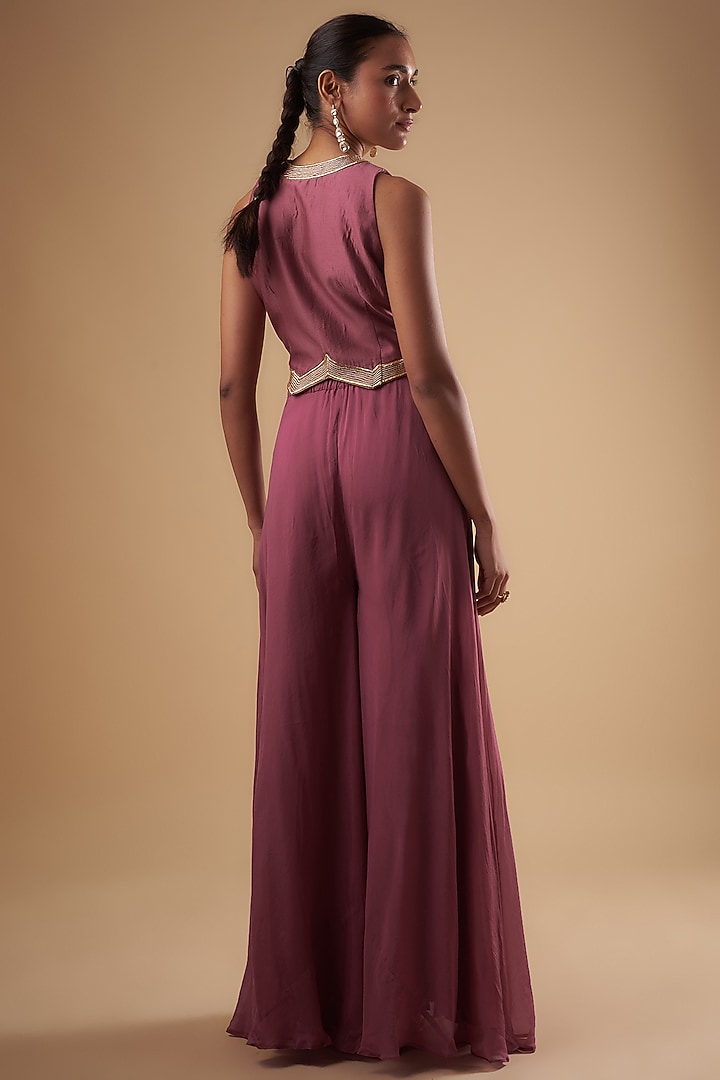 Purple Chanderi Dori Embroidered Waistcoat Set by Leela By A at Pernia's Pop Up Shop