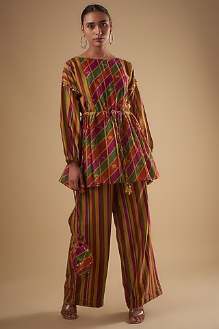 Multi-Colored Chanderi Digital Printed Kurta Set by Leela By A