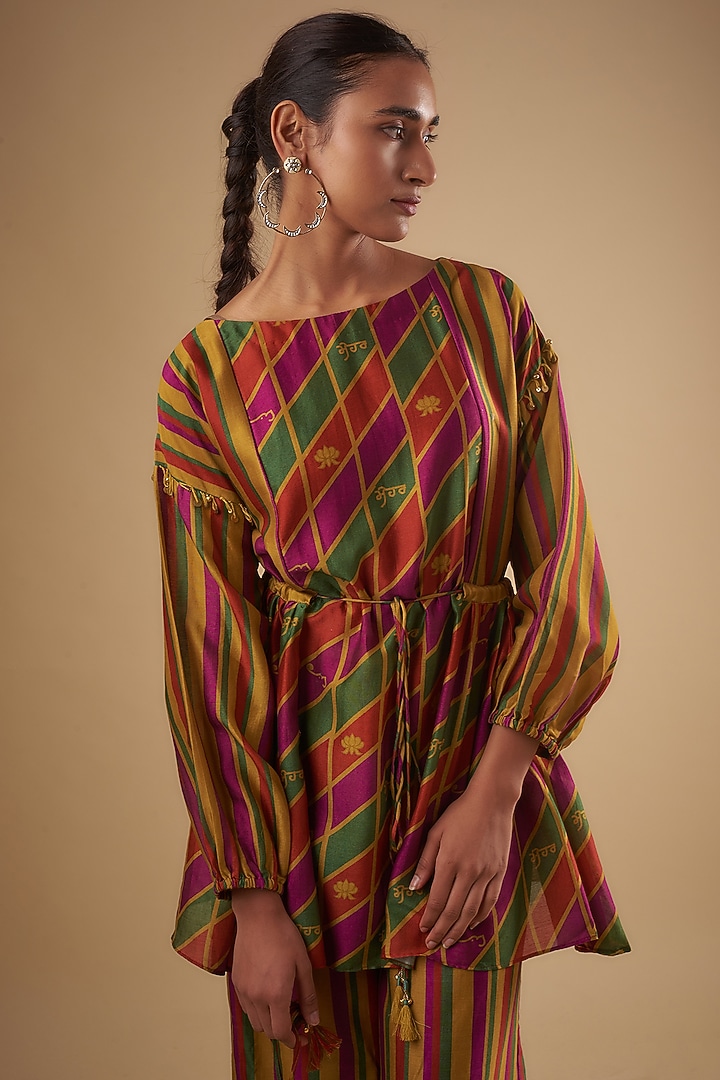 Multi-Colored Chanderi Digital Printed Kurta Set by Leela By A at Pernia's Pop Up Shop