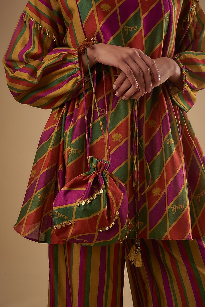 Multi-Colored Chanderi Digital Printed Kurta Set by Leela By A at Pernia's Pop Up Shop