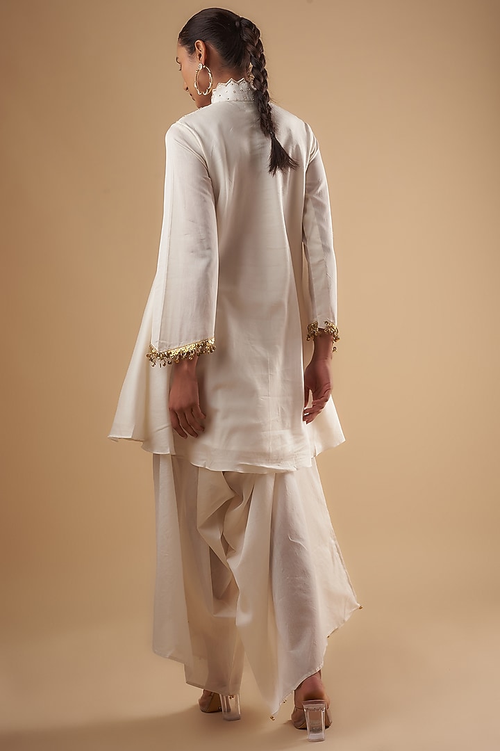 Ivory Chanderi Tikki Embroidered Kurta Set by Leela By A at Pernia's Pop Up Shop