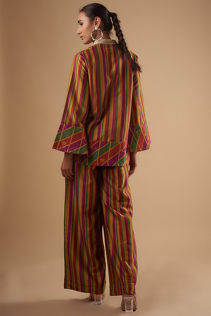 Yellow Chanderi Stripe Digital Printed Co-Ord Set by Leela By A at Pernia's Pop Up Shop