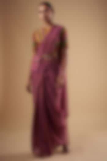 Purple Chanderi Pre-Draped Saree Set by Leela By A