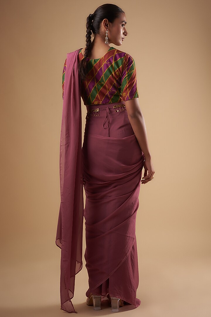 Purple Chanderi Pre-Draped Party Wear Saree Set by Leela By A at Pernia's Pop Up Shop