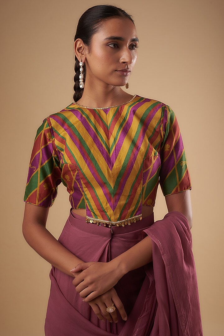 Purple Chanderi Pre-Draped Party Wear Saree Set by Leela By A at Pernia's Pop Up Shop
