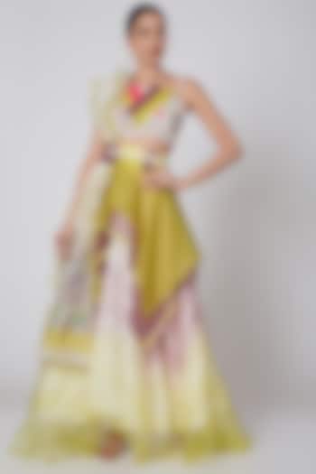 Mustard & White Embroidered Lehenga Set by Leela By A