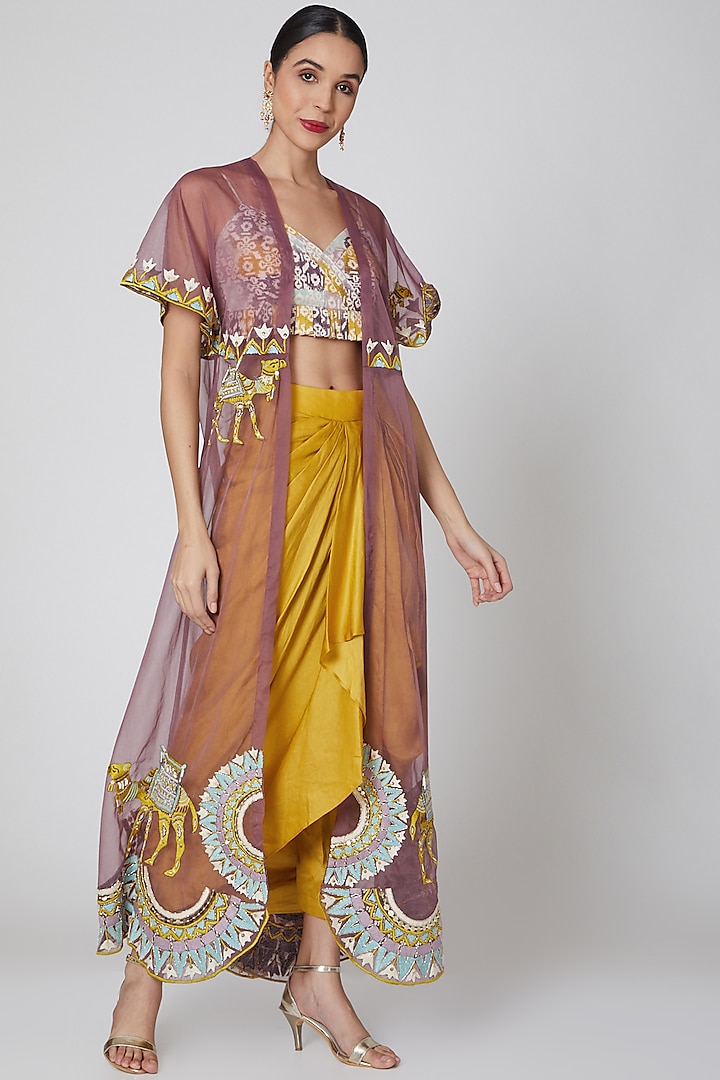 Gold & Purple Embroidered Skirt Set by Leela By A