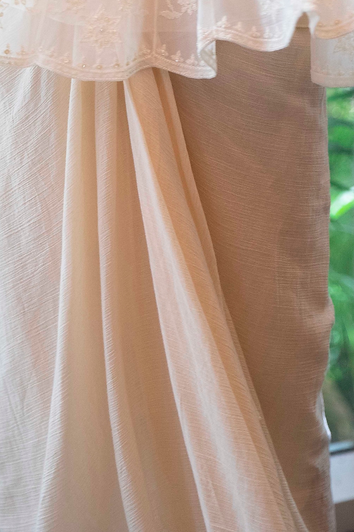 Ivory Wrinkle Cotton Dhoti Set by LABBADA at Pernia's Pop Up Shop