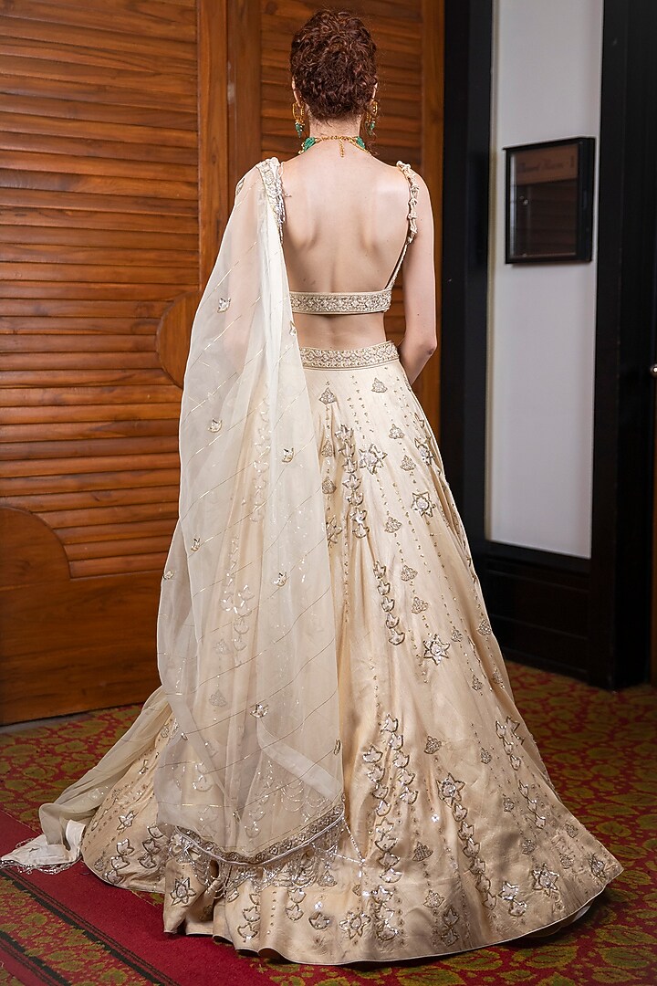 Beige Hand Embroidered Wedding Lehenga Set by LABBADA at Pernia's Pop Up Shop