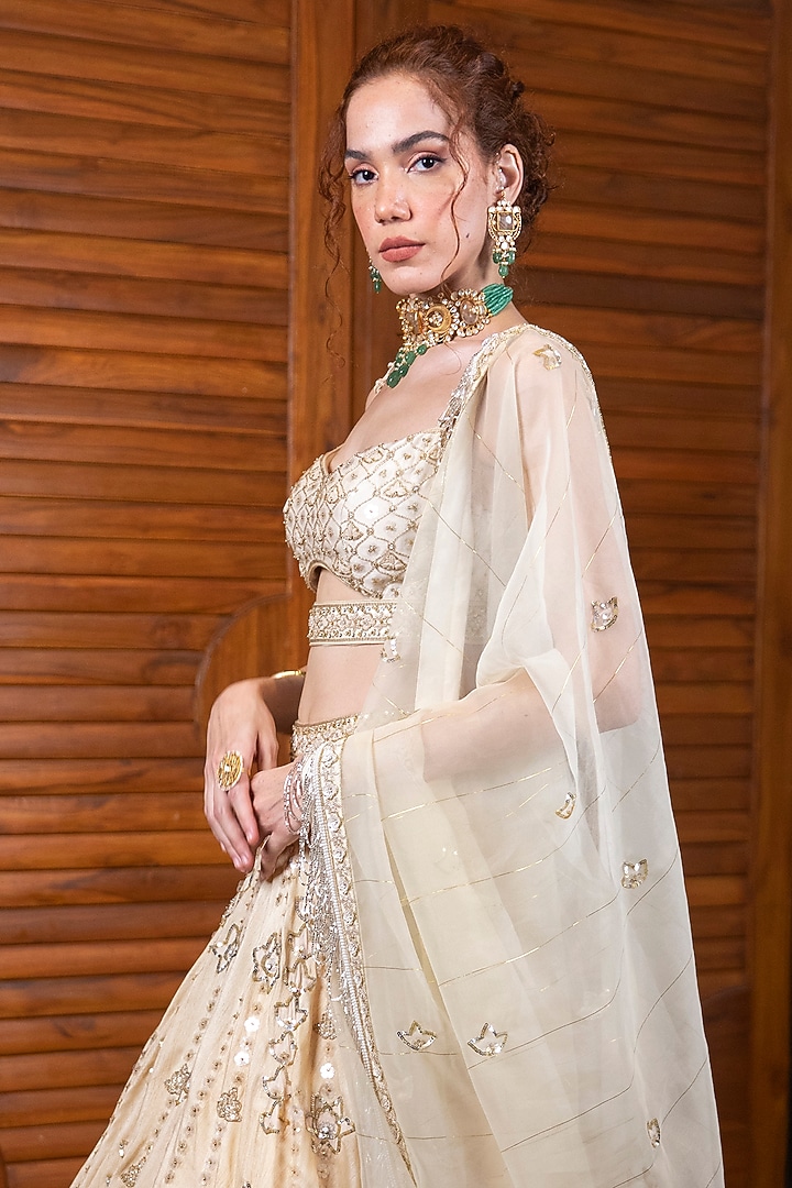 Beige Hand Embroidered Wedding Lehenga Set by LABBADA at Pernia's Pop Up Shop