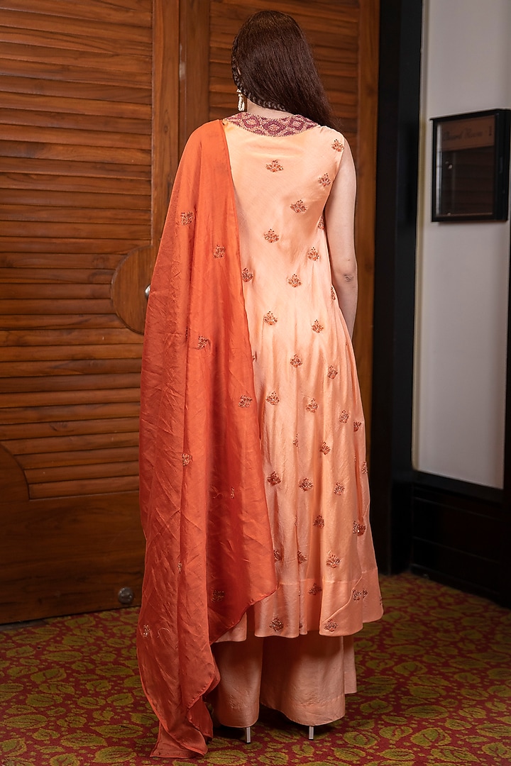 Orange Chanderi Silk Kurta Set by LABBADA at Pernia's Pop Up Shop