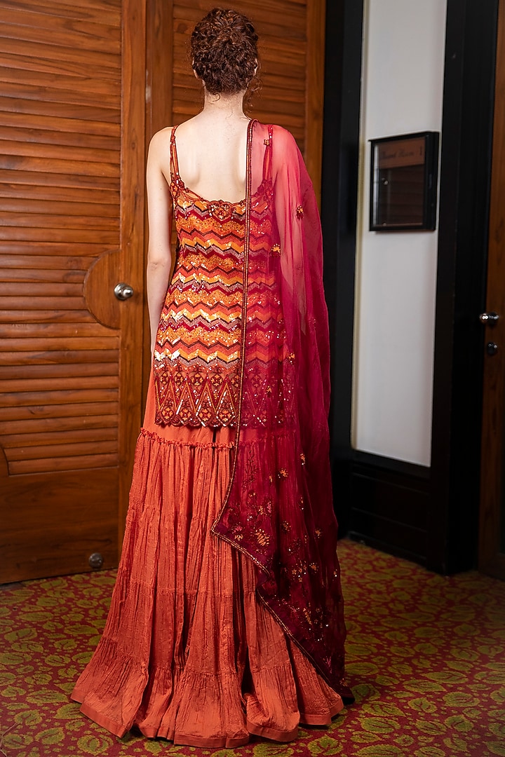 Orange Viscose Georgette Gharara Set by LABBADA at Pernia's Pop Up Shop