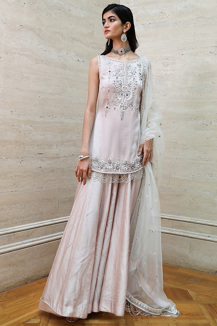 Off-White Embroidered Sharara Set by Labbada