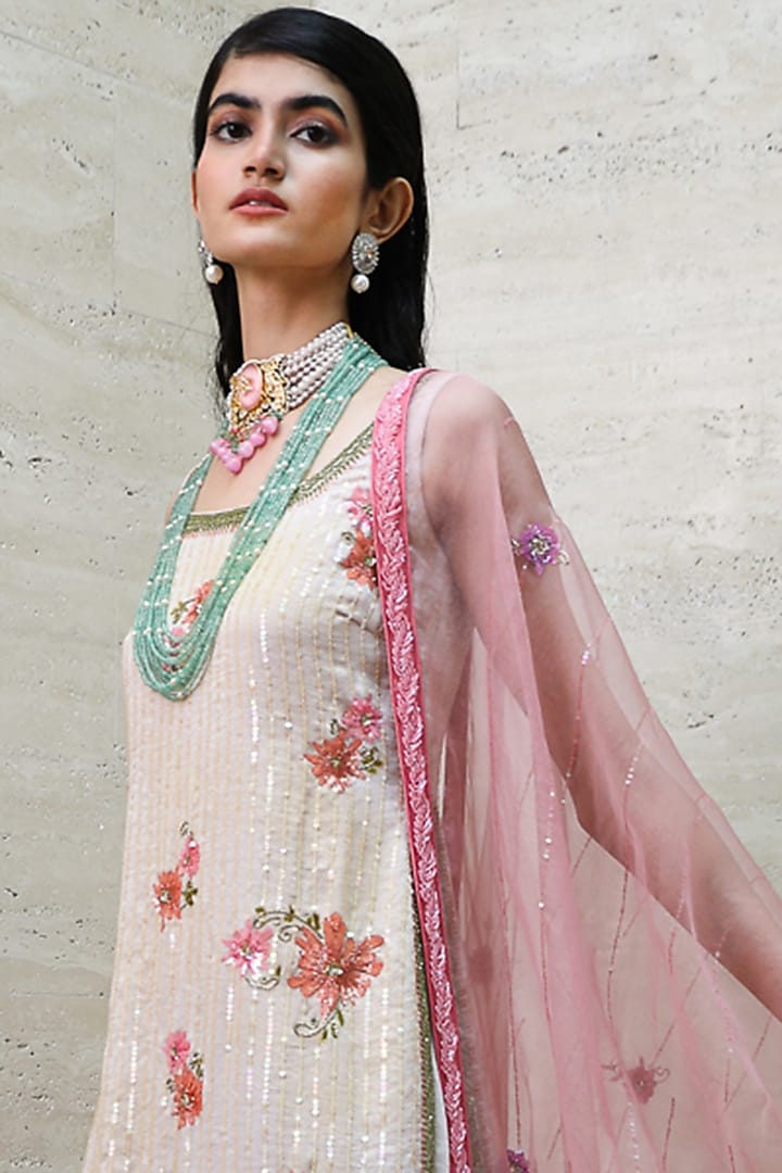 Beige Embroidered Kurta Set by Labbada at Pernia's Pop Up Shop