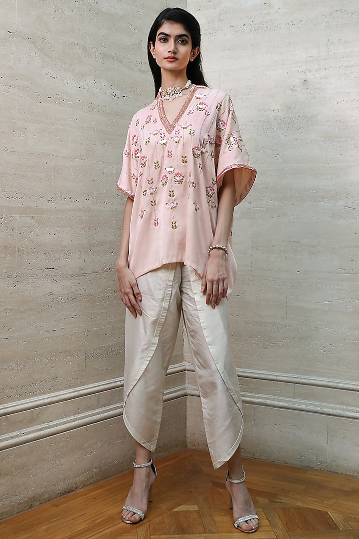 Cloud Pink Wrinkled Cotton Dhoti Set by Labbada at Pernia's Pop Up Shop