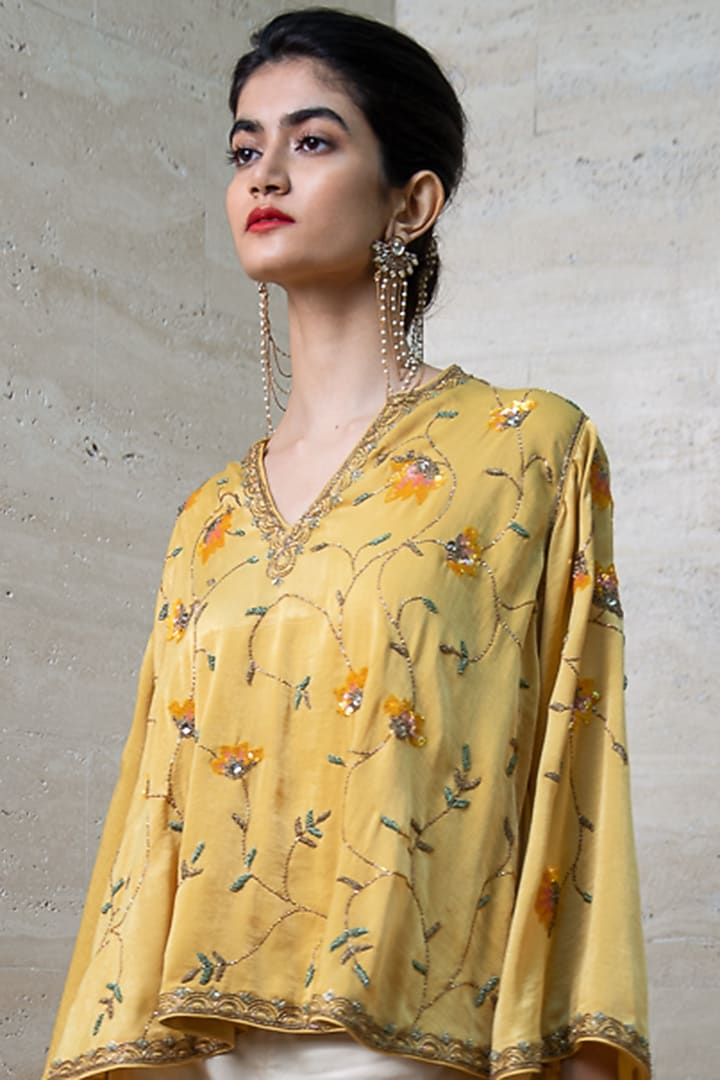 Yellow Hand Embroidered Top by Labbada at Pernia's Pop Up Shop