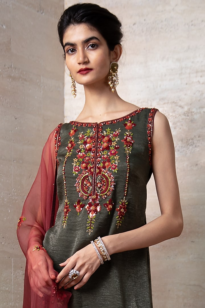 Olive Green Embroidered Tunic Set by Labbada at Pernia's Pop Up Shop