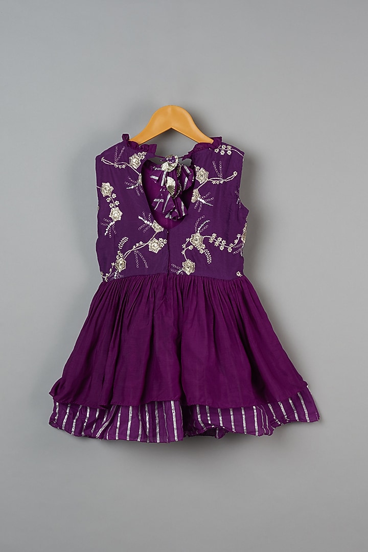 Purple Printed Dress For Girls by LITTLE BRATS at Pernia's Pop Up Shop