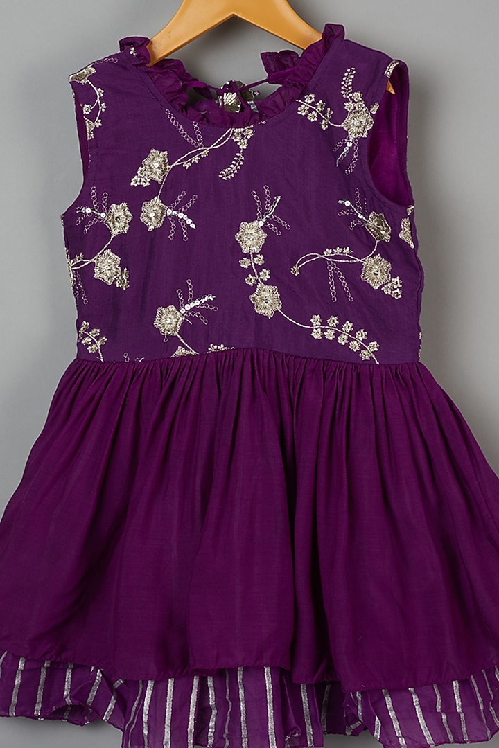 Purple Printed Dress For Girls by LITTLE BRATS at Pernia's Pop Up Shop