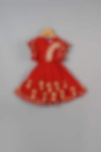 Red Embroidered Lehenga Set For Girls by LITTLE BRATS