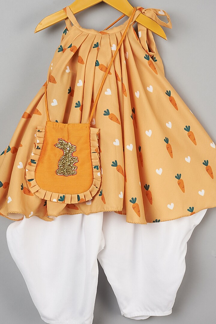 Off White Rayon Dhoti Set For Girls by LITTLE BRATS at Pernia's Pop Up Shop
