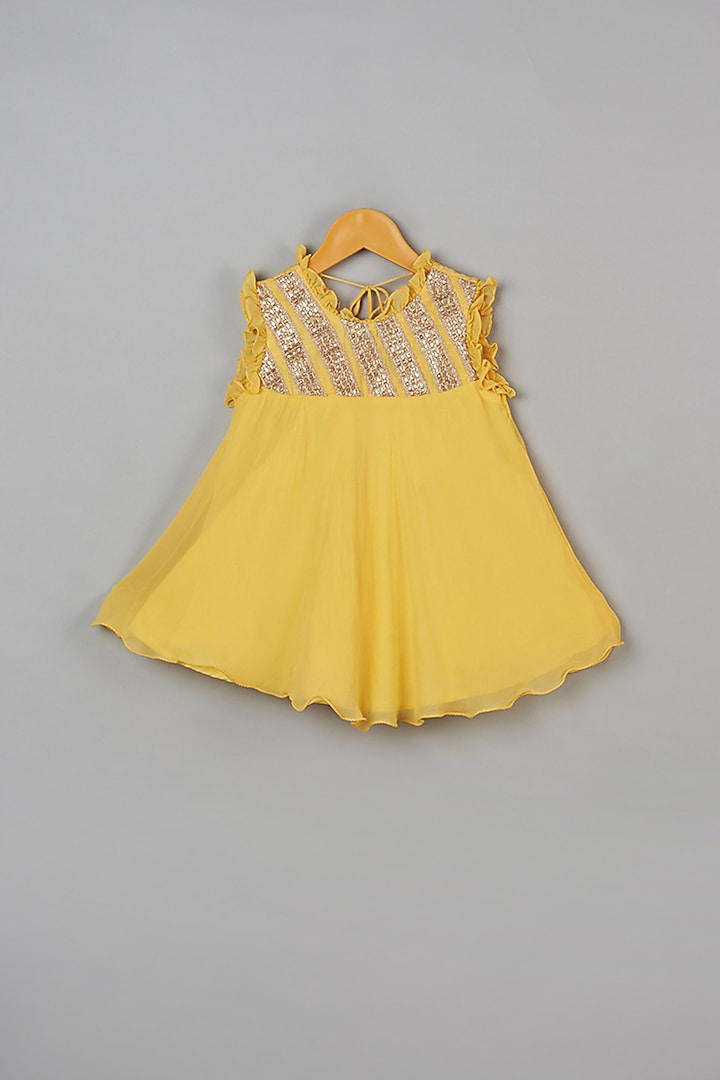 Yellow Dress With Lace For Girls by LITTLE BRATS