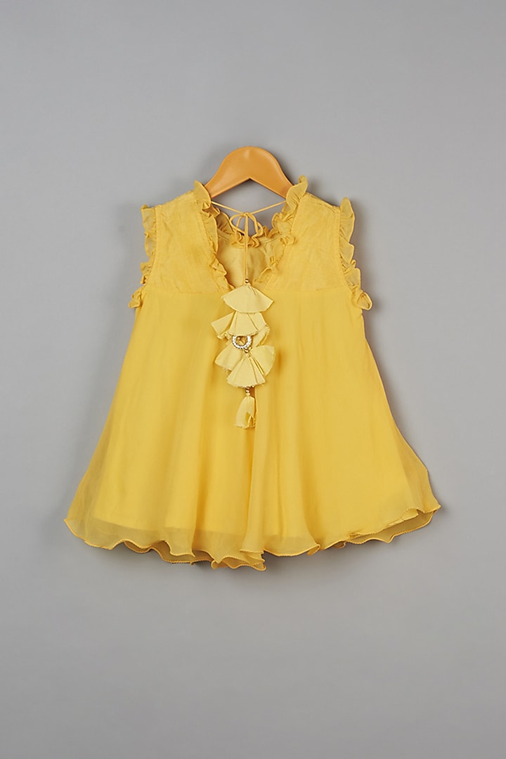 Yellow Dress With Lace For Girls by LITTLE BRATS at Pernia's Pop Up Shop