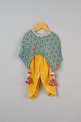 Yellow Muslin Dhoti Set For Girls by LITTLE BRATS