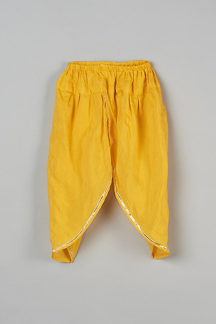 Yellow Muslin Dhoti Set For Girls by LITTLE BRATS at Pernia's Pop Up Shop