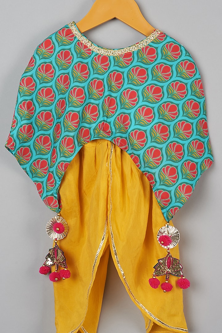 Yellow Muslin Dhoti Set For Girls by LITTLE BRATS at Pernia's Pop Up Shop