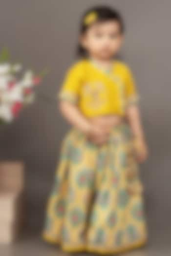 Mustard Yellow Roman Silk Printed Lehenga Set For Girls by LITTLE BRATS at Pernia's Pop Up Shop